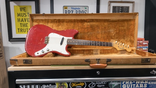 [CONS-FENMMTR] Consignment 1963 Fender Musicman Transparent Red, Mahogany Body with original case